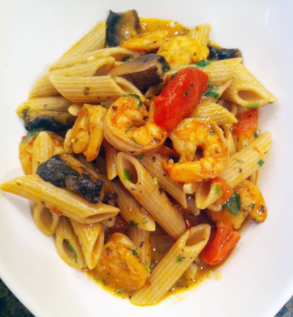 PENNE PASTA WITH SHRIMP AND PORTABELLO MUSHROOMS