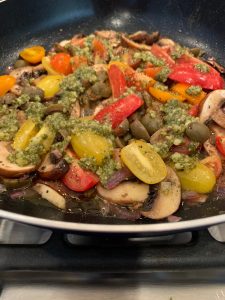 BOW PASTA ADD CHERRY TOMATO PESTO