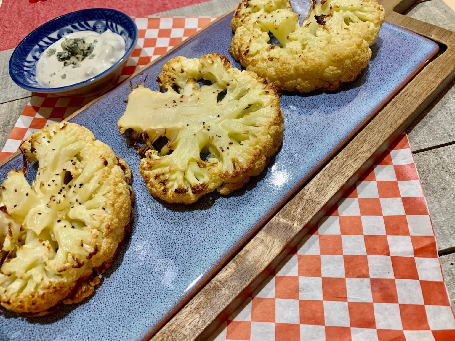 Anita’s Crispy Cauliflower Steaks with YogurtBlue Cheese Sauce
