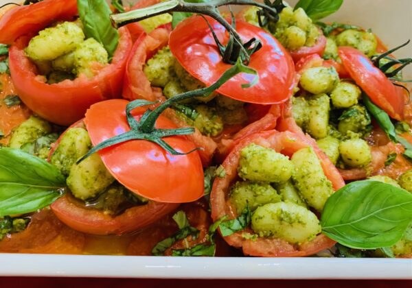 Anita’s Delicious Tomato stuffed with Homemade Pesto Gnocchi